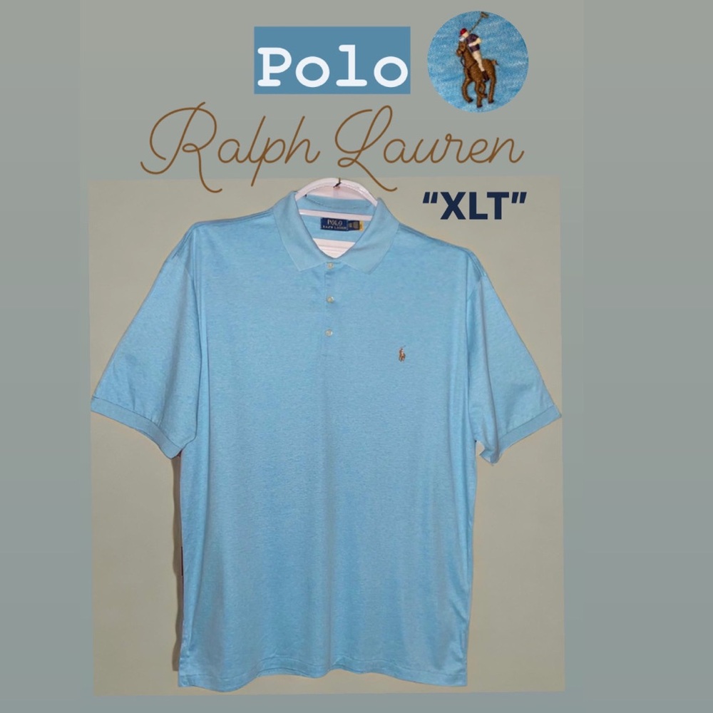 XLT Polo Ralph Lauren Short Sleeve Brown  Embroidered  Pony Shirt. Blue Heather